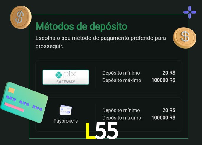 O cassino L55 oferece uma grande variedade de métodos de pagamento